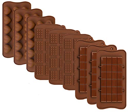 9 Stück Silikon Schokoladenform, PUDSIRN Silikon Break-Apart Schokoladenformen für Schokolade, Süßigkeiten, Gelee, Eiswürfel