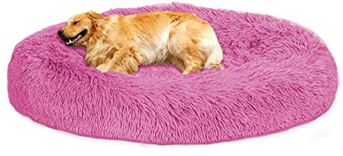 Loir Fluffy hundebett für große und extra große Hunde, 90 cm, Hellgrau, Donut Weiches Plüsch Rundes hundekissen, Waschbar, Tiefschlaf