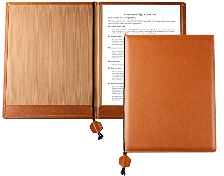 DELMON VARONE - Porte-documents personnalisable DIN A4 avec cordon en simili cuir marron - Organisateur Dossier pour les documents, certificats et actes - Classeur 2 insertions et doublure moirée