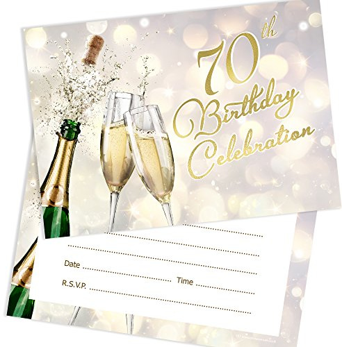 Olivia Samuel Set mit 20 Einladungskarten zum 70. Geburtstag im Champagner-Stil, fertig zum Beschreiben, mit Umschlägen