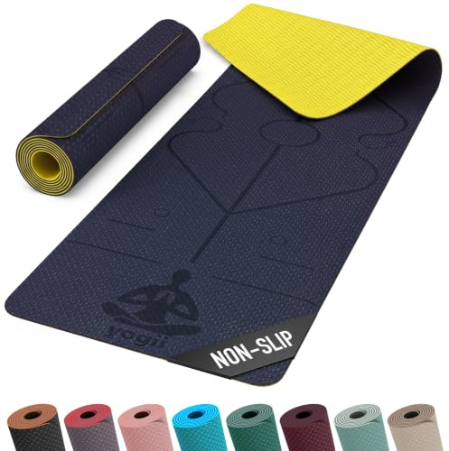 Yogii Yogamatta – TPE pilatesmattor av högsta kvalitet – 183 x 61 x 0,6 cm miljövänlig halkfri yogamatta tjock – träningsmatta för hemmet – gymmattor för hem – tjocka yogamattor för kvinnor och män –