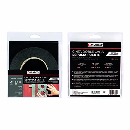 MIARCO 30809 - Cinta doble cara DF-2501 Espuma Fuerte Exteriores 19mm x 10m