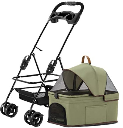 LJFLI Hundebuggy Hundewagen Big 24 Kg Kleine Hunde Katzen mit Abnehmbarem TräGer Autobag-Trennung Allrad Universal EIN-klick-Speicherung,Green