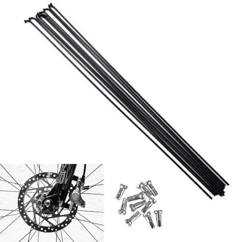 QOTSTEOS Edelstahl Nirosta Speichen, Fahrradspeichen J gebogen Stahl Fahrradspeichen mit Nippeln, Fahrradspeichen m.Nippel, 170/255 / 286mm(Schwarz,Size:286mm)