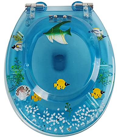 Harz Kind Und Mutter Toilettendeckel, Erwachsener Und Kind Zwei In Einem, 3D Kleiner Fisch Universal Edelstahl Schnellrelease-Scharnier Ouv. WC-Deckel, Leicht Zu Reinigen