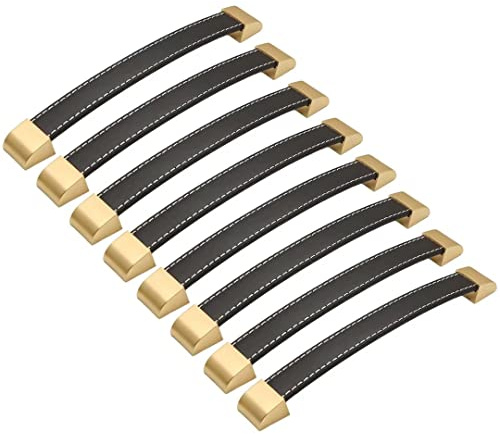 Creatwls Set von 8 Schrank Ledergriffe, Handgefertigt Leder Küchengriffe, PU-Leder Möbelknöpfe für Badezimmer Kommode Kleiderschrank Schubladenknöpfe Möbelgriff, Lochabstand 192 mm