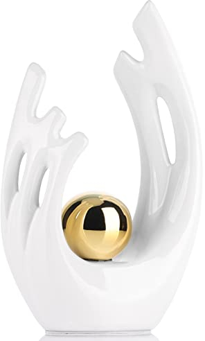 XMGZQ Weiße abstrakte Keramikstatuen und Skulpturen, weiße und goldene Kunst-Keramikstatuen, Moderne Heimdekoration für Wohnzimmer, Esstisch, Couchtisch, Regal, Eingang, Heim-Desktop-Skulptur,