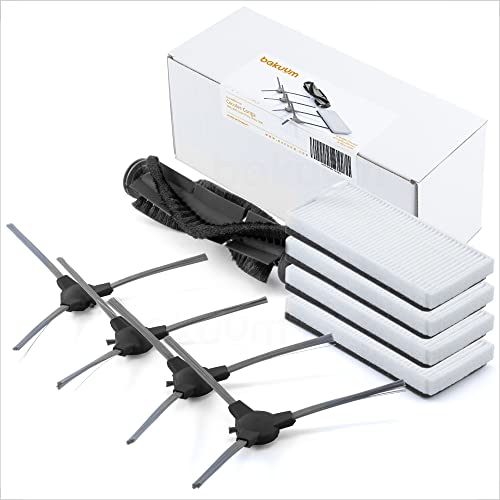 BAKUUM Pack 4 cepillos Laterales + 4 filtros + 1 Rodillo Central para Cecotec Conga Series Quick&Clean Clean. Pack repuestos y Accesorios para Robot Aspirador