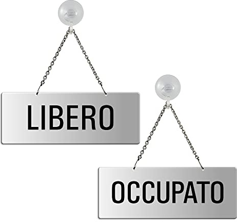 Cartello Libero - Occupato 175x65 mm Materiale allumino argento con catenella e ventosa 31229-ES
