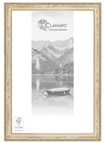CLAMARO 'ELSA' Bilderrahmen Antik 23x33 Massivholz | Creme Weiß Gold | Shabby Chic Vintage Barock | Holzrahmen inkl. Acrylglas, Rückwand, Aufhänger (Querformat & Hochformat)