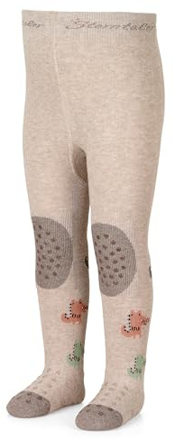 Sterntaler Krabbelstrumpfhose Krokodil - ABS Strumpfhose Unisex - Kinder Strumpfhose mit Anti -Rutsch -Noppen an Knie, Spann und Sohle - Krabbelstrumpfhose für Krabbelabenteuer - beige melange, 86