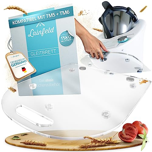 LAINFELD Gleitbrett für Thermomix TM6 TM5 | Transparentes Premium Acrylglas | Müheloses Verschieben ohne Beschädigung der Waage | Rollbrett Gleiter