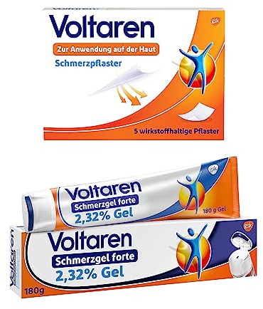 Voltaren Schmerzlinderungs-Duo: Schmerzgel forte 23,2 mg/g (180g) & Schmerzpflaster mit Diclofenac (5 Stk.) für Rücken-, Muskel- & Gelenkschmerzen