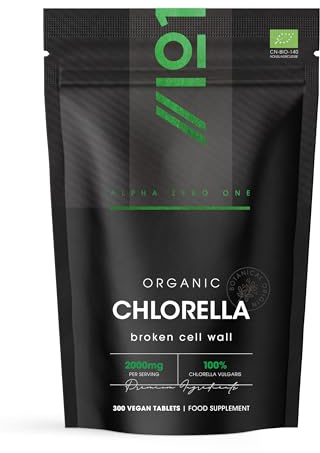 Organic Chlorella 2000mg – 300 Vegan Tablets – Broken Cell Wall – Pure Formula Supplement with no Additives – Resealable and Recyclable Pouch – by Alpha01