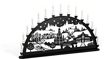 Außenschwibbogen Schwibbogen Lichterbogen 15 flammig/Metall - Motiv: Dresden - Farbe: schwarz (2 Meter)