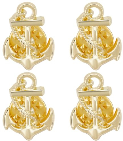WEBEEDY Broche de ancla de 4 piezas, broche de ancla dorada, broche azul marino, alfileres colgantes, abrigo, traje, chaqueta, regalo de boda, fiesta, cuello de camisa, accesorios