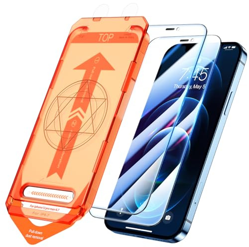 UniqueMe for iPhone 12 Pro Max Screen Protector - 6.7 inch [Auto-Dust Kit], Tempered Glass Film 10X Anti Scratch [9D Full Coverage], 2 Pack