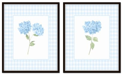 Belle Maison Art Blue Hydrangea Botanical Prints No. 3, Vintage Botanical Wall Art, Bedroom Kitchen Living Room Office, 5X7 SET OF 2, Smooth Matte Paper Prints, Unframed