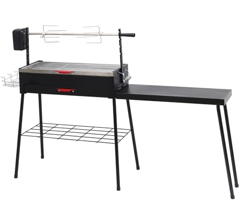CDEN Parrilla de carbón, parrilla de carbón portátil con asador, parrilla de asador, con una mesa desmontable, parrillas de acero inoxidable y estante de almacenamiento, ideal para acampar y barbacoa,