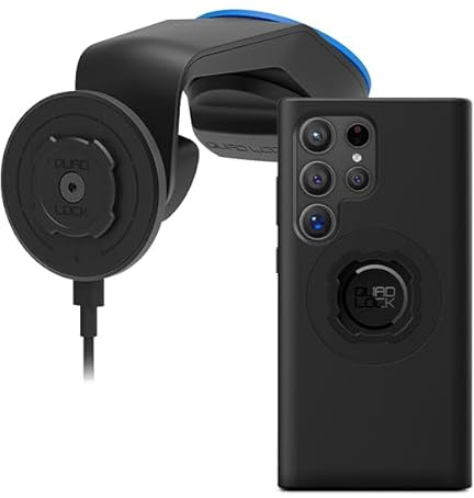 Quad Lock Windscreen/Dashboard Car Phone Holder with MAG Wireless Charging Head V2 and MAG Phone Case for Galaxy S24 Ultra