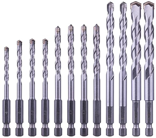 NordWolf 12-Piece Metric Masonry Drill Bit Set with 1/4 Hex Shank, Carbide Tipped for Concrete, Brick, Block & Stone, Sizes 4 to 10mm in Storage Case