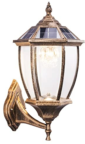 LUOYAOB Außenwandleuchten Retro Solar Außenwandleuchte IP44 Wasserdichte Aluminium Wandleuchten Exterior Porch Wandlaterne mit Glasschirm Balkon Korridor Rural Gang Beleuchtung Fixture(Color:Bruin)