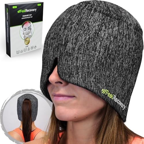 Migräne Maske 360º - Kühlmütze für Migräne, Kopfschmerzen, Geschwollene Augen & Stress - Wiederverwendbare Gel Kühlmaske - Mütze Kalt-Warm Kompresse Schlafmaske - Geruchlos & +30% Gel (Schwarz)