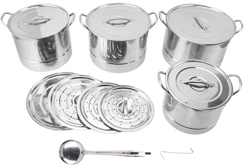 Olla para Salsa Casera de 4 Piezas, Olla de Acero Inoxidable con Tapa, Juego de Ollas para Sopa, Olla para Salsa Multiusos de Acero Inoxidable, Utensilios de Cocina con 8 Tapas para Cocinar Al Vapor Y