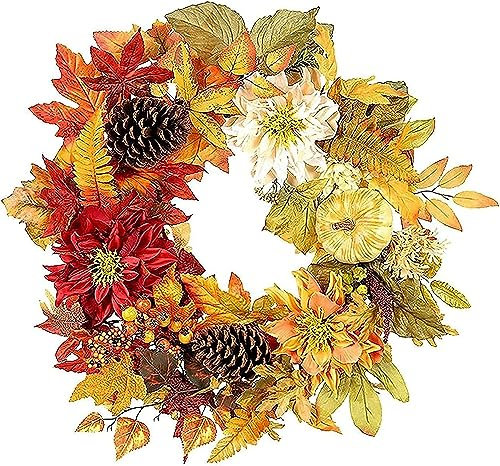 GETSTREE Türen, Künstliche Weihnachtsgirlande, künstliche Herbst-Ahornblatt-Girlande, hängende Herbstlaub-Ranken, Tür-Wandkranz for Haustür, Fenster, Hochzeit, Party, Holi(Yellow)