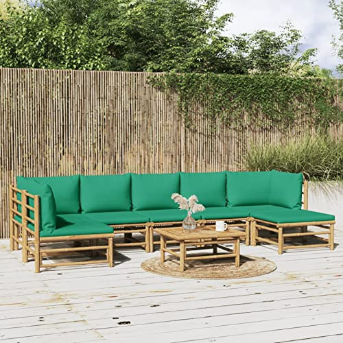 Faroom Gartenlounge Set Bambus Lounge Gartenmöbel Set Loungemöbel Set Bambus Balkon Lounge Sofa Outdoor Balkonmöbel Kleiner Gartengarnitur Sofagarnitur Grün 8-tlg-Type-46