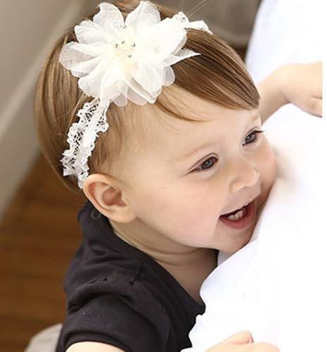 Baby Mädchen Stirnbänder Weiß Blumen-Stirnband Elastisches Blume Weiche Haarbänder Blume Haarband Haarschmuck für Neugeborene Kleinkinder（Weiße Blumen）