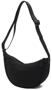LATRAT Damen Halbmond Crossbody Schultertasche, Casual Crossbody Bag, Einfarbige Tragbare Halbmond-Tasche Umhängetasche mit verstellbarer Schultergurt, Schwarz