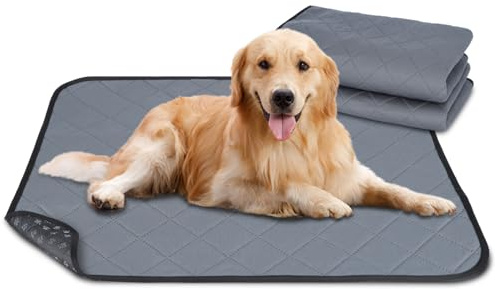Nobleza 2 Stück Welpenunterlagen Waschbar, 120 x 90 cm Wiederverwendbare Matten für Hunde, Schnell Absorbierend Puppy Training Pads für Sofa und Boden, Grau