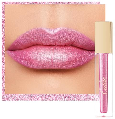 Oulac Metallic Pink Lip Gloss - Diamond Glitter Lipstick, Liquid Cream Eyeshadow, Long Lasting & Waterproof, Metallic Shimmer Finish, High-impact Lip Stain, No Transfer, Vegan, 4.5ml MD08 Pink Party