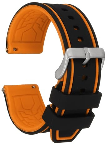 QUARKZMAN Uhrenarmbänder Silikon Uhrenarmband Gummi mit Edelstahl Schnellverschluss Dornschließe Zweifarbig Ersatzuhrband Watch Strap Quick Release für Männer Frauen