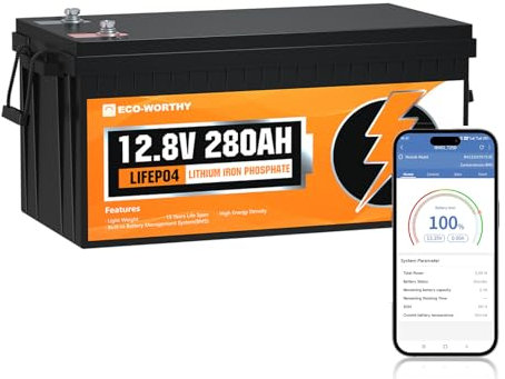 ECO-WORTHY LiFePO4 12V 280Ah Bluetooth mit 200A BMS Low Temperature Schutz und Max. 15000 Zyklens,3584Wh Autobatterie 12V für Wohnmobil,Solaranlage Komplettset,Boot