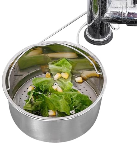 Cestello di scarico per lavello da cucina, 25 x 16 x 7,3 cm, in acciaio inox argentato, cestino per filtro per rifiuti alimentari, scolapasta con manico, cestino per lavello per lavare frutta e
