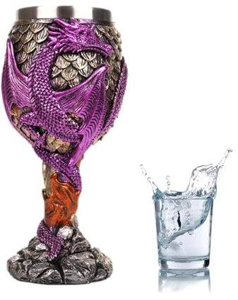 Dragon – Calice à vin en forme de dragons | Calice à vin médiéval en acier inoxydable avec motif dragons, gobelet médiéval multifonction pour boire