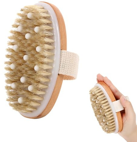Trockenbürste Haut, Körperbürste, Dry Brush, Peelingbürste, Lymphdrainage Cellulite Reduzierung, Natürliche Peelingbürste mit Wildschweinborsten für effektive Tiefenmassage, Hauterneuerung Entgiftung