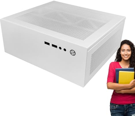 Caja de PC - Pequeña caja de PC Mesa, carcasa de PC con ventiladores | Carcasa de PC con chasis de protección resistente, chasis de ordenador con diseño pequeño para estudiantes, usuarios, blanco, Se