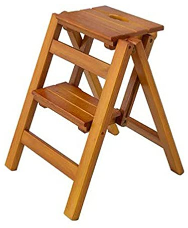 GXXINGIN Tritthocker, klappbarer Tritthocker aus Holz, tragbarer Leiterstuhl, multifunktionaler Trittleiter/Treppenstuhl für die Heimbibliothek, 2/3 Stufen (Holzfarbe, 2 Schichten)