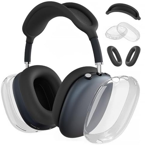 Foweroty Funda de silicona para AirPod Max (2024/2020), funda transparente y suave para los oídos, cubierta para auriculares, cubierta para diadema, funda ultra protectora para Apple AirPods Max