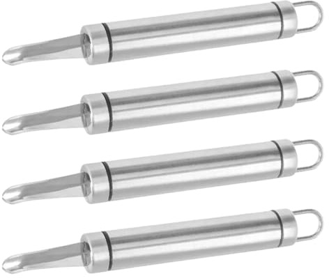 Garneck 4pezzi Corer Multifunzionale in Acciaio Inox per Litchi | Rimuove Vene dei Gamberi e Noccioli di Longan, Argento, Cucina e Campeggio, Formato Portatile