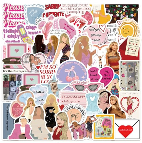BDSHUNBF 50 Pack Sabrina Stickers, Scrapbook Stickers, Waterproof Stickers, Music Stickers, for Water Bottles, Book, Skateboard, Laptop, Guitar, Suitcase