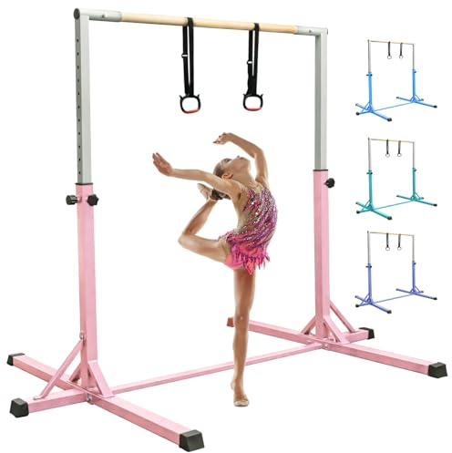 FBSPORT Gymnastikstange, horizontale Stange mit Gymnastikringen für Kinder, 13 höhenverstellbar, Junior-Training, Kip-Bar, Gymnastik-Trainingsgerät für Zuhause, Fitnessstudio, Innenbereich, Garten und