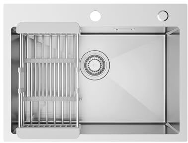 Sofetiy Fregadero de cocina 60x45 cm de acero inoxidable, fregadero empotrado rectangular moderno, lavabo SUS 304 con 2 orificios para grifo, lavabo de cocina, fregadero para mueble bajo a partir de
