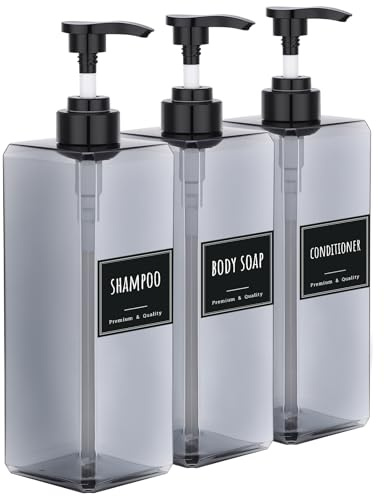 Segbeauty Seifenspender Grau, 3 Stück 1000ml Pumpspender, Seifenspender Kunststoff mit Wasserdichter Etiketten, Duschgel Spender Nachfüllbarer