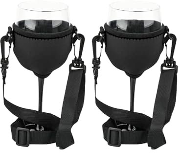 LUMOOM Lot de 2 porte-verres à vin à suspendre - En tissu - Portables - Idéal pour fête du vin, mariage, anniversaire, fête, pique-nique - Noir