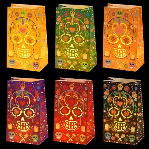Antenda 30 Pcs Dia De Los Muertos Decorations Luminary Bags