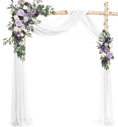 Taeku Hochzeit Vorhang Hochzeitsbogen, 75 x 600 cm Gardinen Dekoration Querbehang Chiffon Stoff Vorhänge für Party Hochzeit Torbogen Zeremonie (Weiß+Weiß)